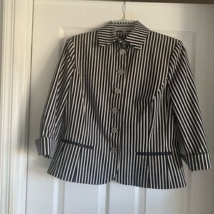 Chaps sz M, ladies jacket/blazer.  3/4 sleeves. EUC.  Black w/ white stripes.